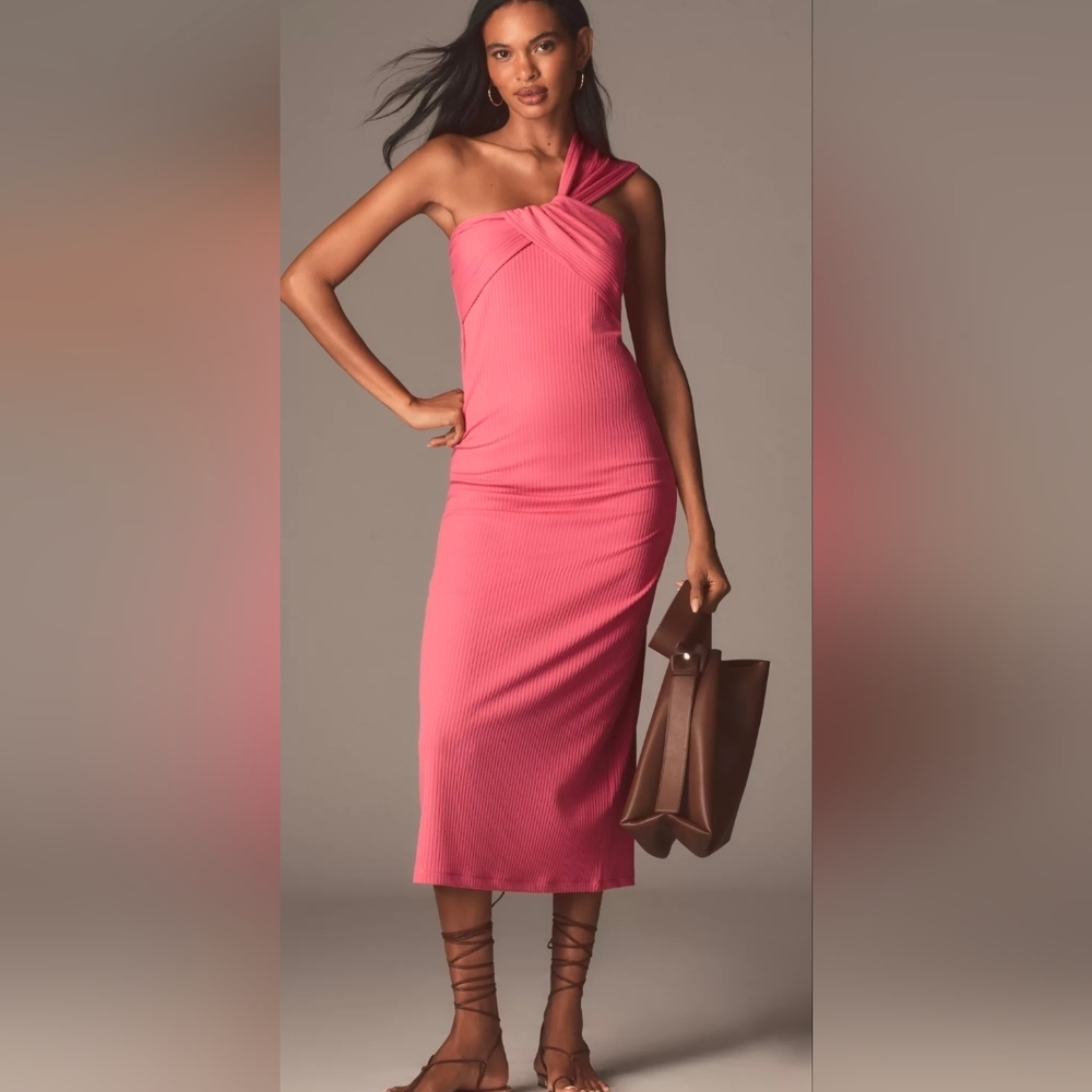 Anthropologie Porridge Antonia Twist-Front Ribbed Pink Maxi Dress